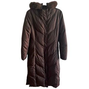 Via Spiga | Long Puffer Coat | Brown Fur Hooded Jacket | Women’s Size Small